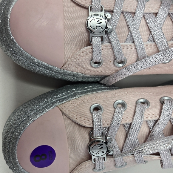 Converse All Star X Miley Cyrus Pink Canvas Sneakers Sz 8 Silver Metallic Sparks - Picture 8 of 12